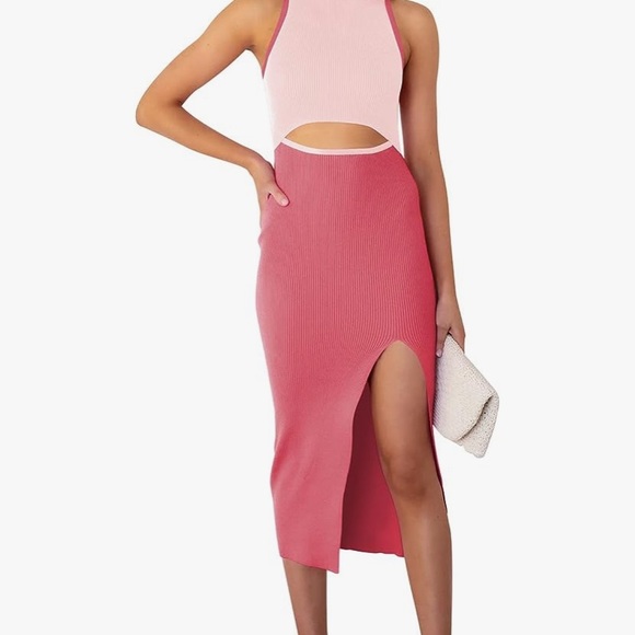 Pink Queen Cutout Sleeveless Tank Slit Midi Dress - Picture 2 of 4